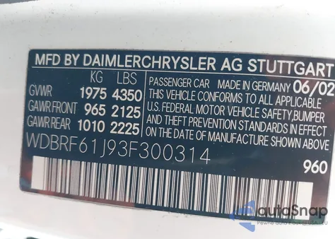 2003 Mercedes-Benz C 240 z USA, uszkodzony, nr VIN WDBRF61J93F300314